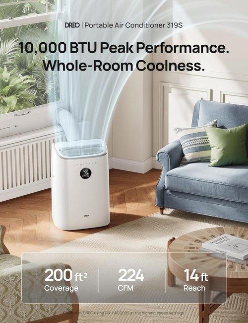 DREO 10,000 BTU Portable Air Conditioner - Quiet 45dB, Smart APP/Voice Control, 24h Timer, Dehumidifier