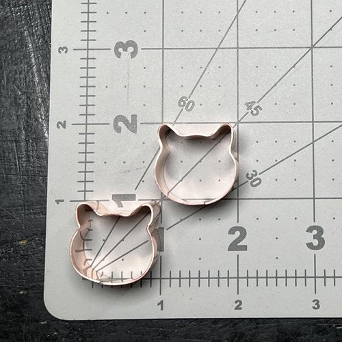 The Fussy Pup Mini Cat Face Cookie Cutter Pair – 1" Solid Copper – Handmade in the USA
