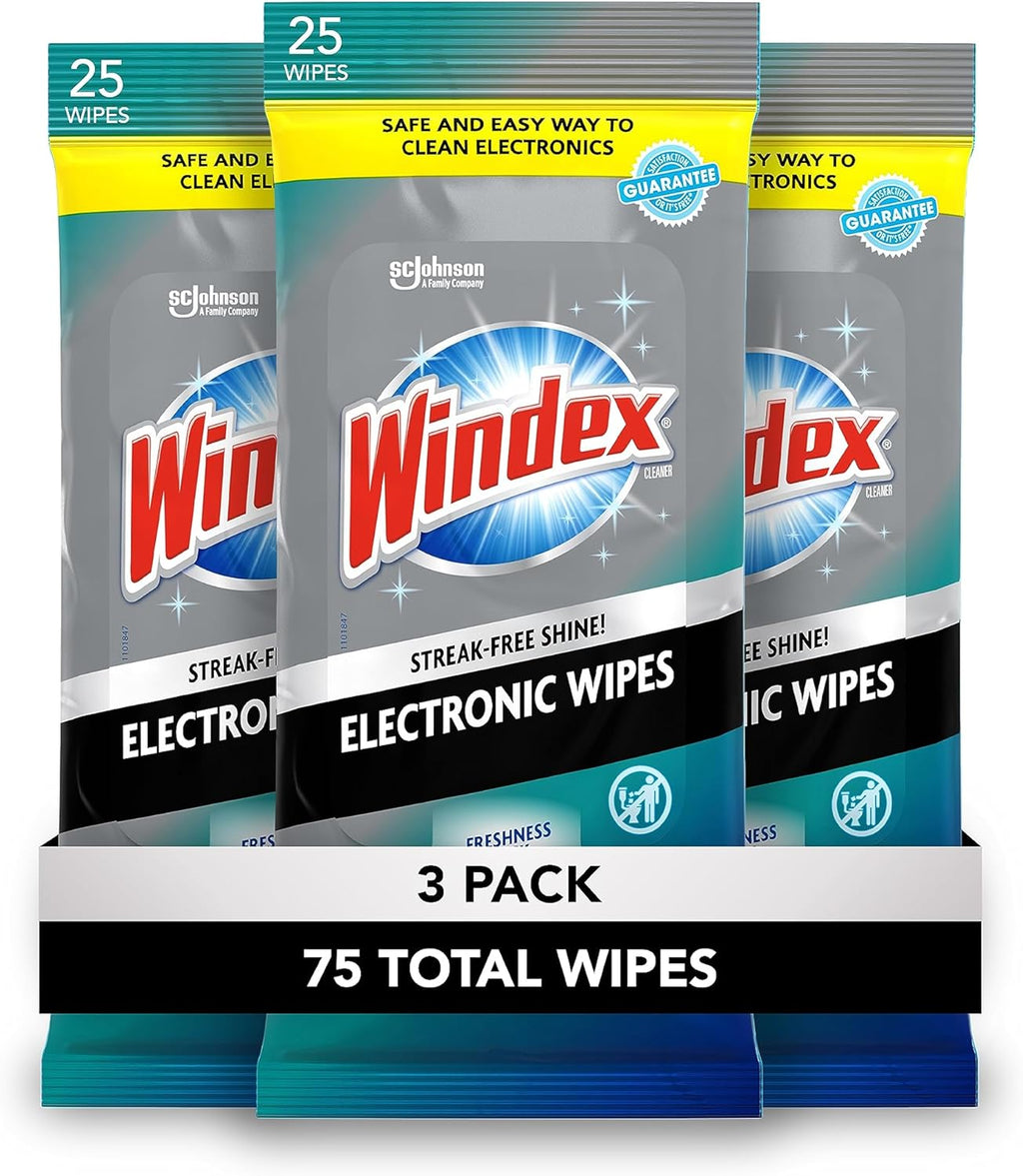 Windex Electronic Cleaning Wipes - Pre-Moistened Screen Wipes for TVs & Phones | 25 Count (Pack of 3)