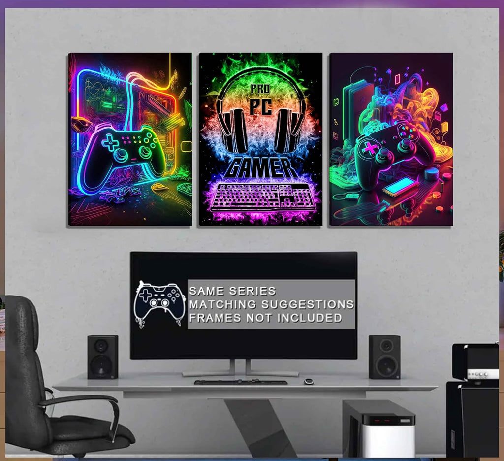 PPV Gaming Wall Art - Retro Video Game Canvas Prints | Colorful Neon Gamepad Decor 12x16in