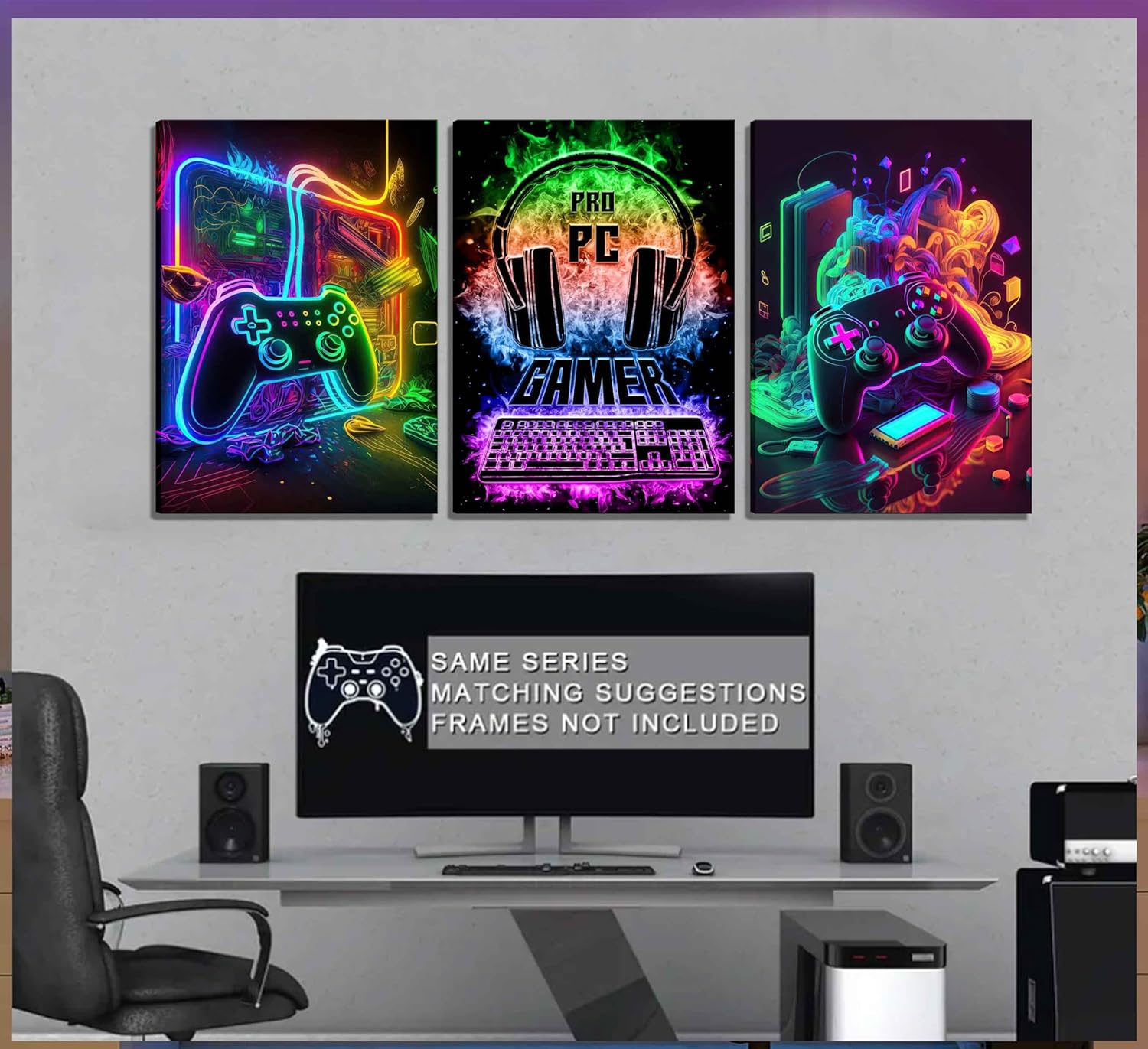 PPV Gaming Wall Art - Retro Video Game Canvas Prints | Colorful Neon Gamepad Decor 12x16in