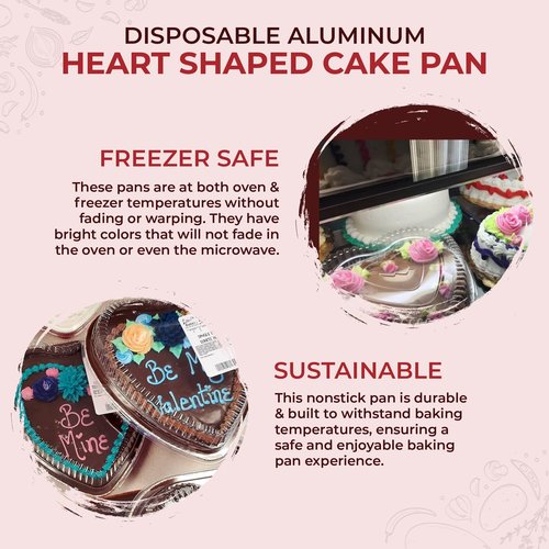 KitchenDance 8 Inch Disposable Heart Shaped Aluminum Cake Pans Without Lids - Heart Shaped Cake Tins for Baking - Romantic Heart Shaped Foil Pans Ideal for Valentine's Day & Special Occasions - 339NL