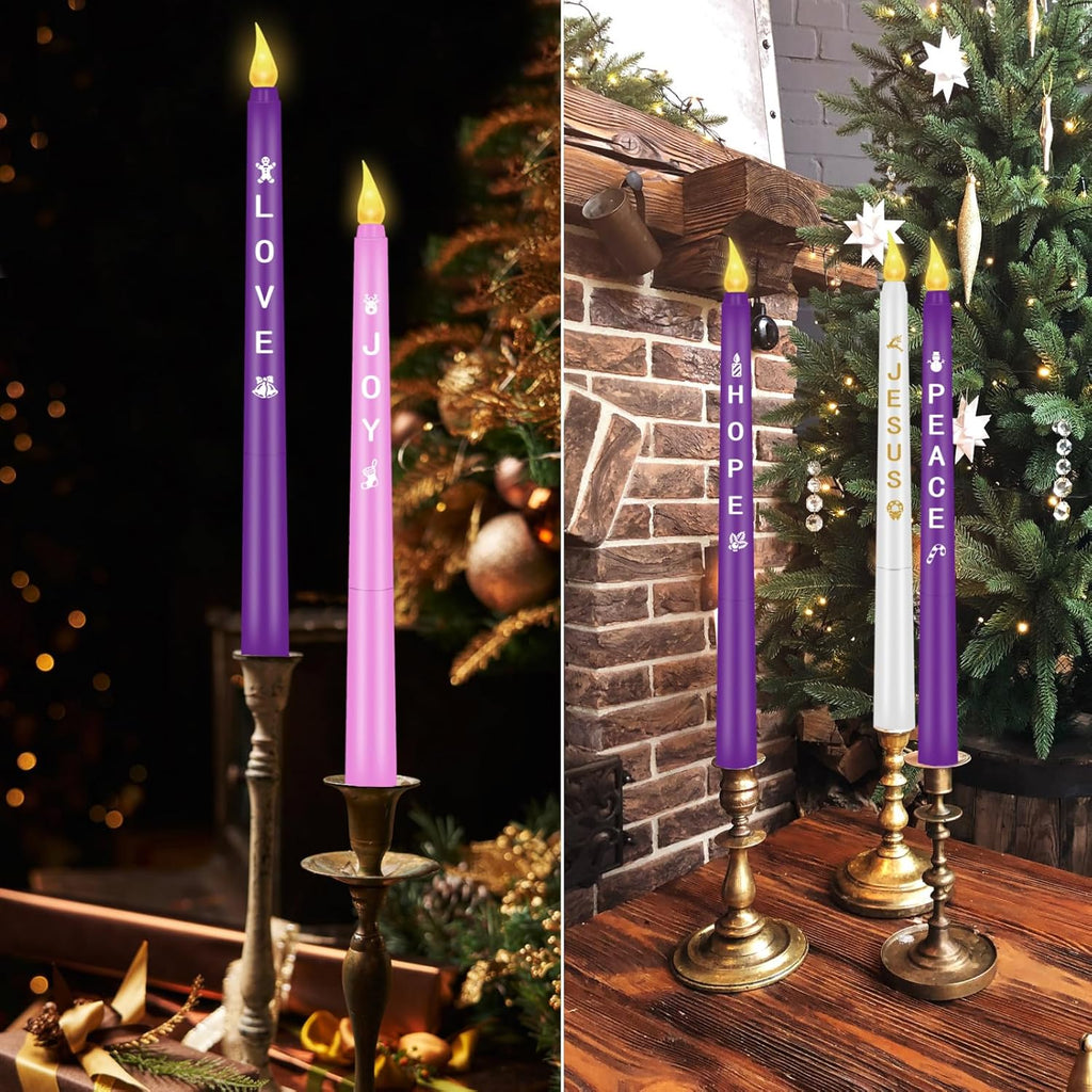 RGQSUN Flameless Advent Candles - Set of 5 Battery Operated Flickering Taper Candles for Christmas Decor
