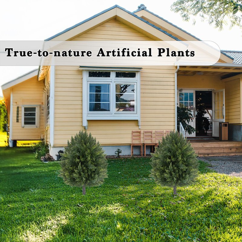 2 Pcs UV Resistant Artificial Cypress Topiaries, Bushes with Ground Spike,25 in Artificial Cedar Ball Trees，Fade-Proof Lifelike Greenery, Ideal for Indoor and Outdoor Use