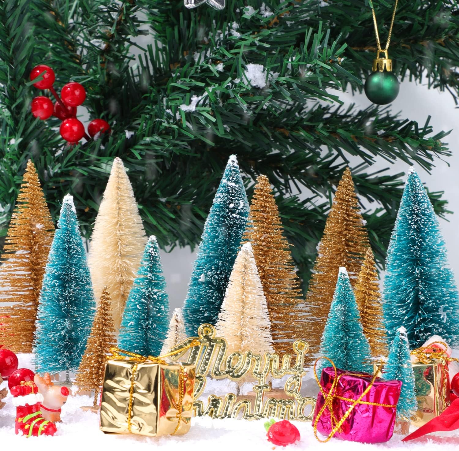 Skiennix Mini Christmas Trees - 30 Pcs Artificial Bottle Brush Trees in 5 Sizes for Festive Home Decor