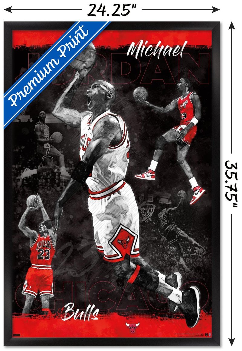 Trends International Michael Jordan - Sketch Wall Poster, 22.375" x 34", Black Framed Version