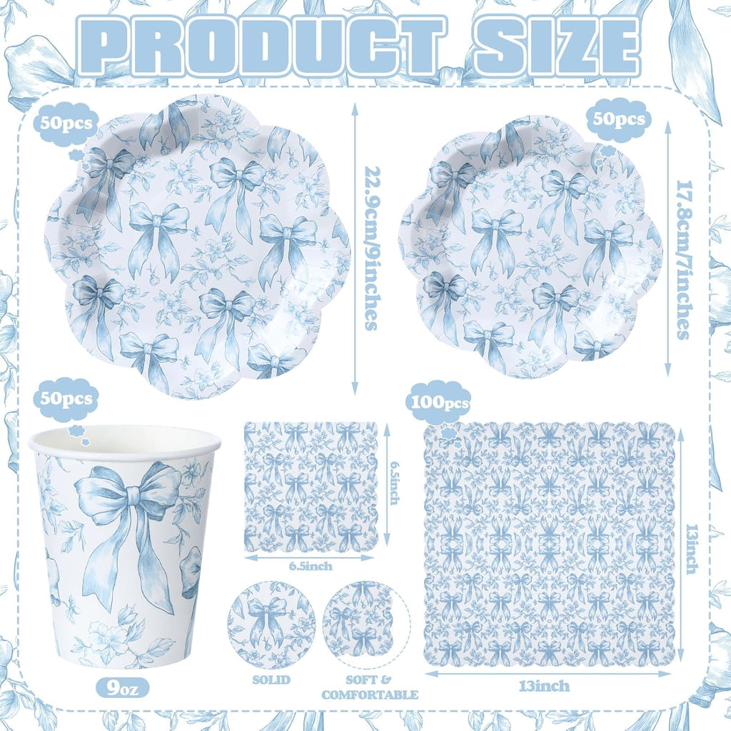 Newtay Disposable Tableware Set - 250 Pcs Blue Floral Plates & Napkins for 50 Guests | Perfect for Weddings & Showers