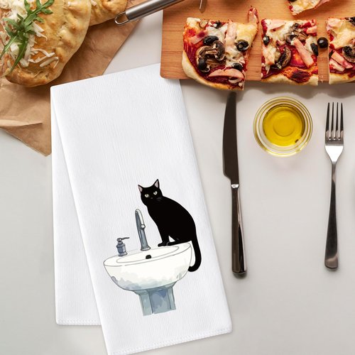 AellasNervalt Black Cat Hand Towel - 6Pcs Funny Bathroom Black Cat Decorative Kitchen Dish Cloths Set Absorbent Polyester Towels for Bath Bar Dining Room Decor, Housewarming Gift for Hostess & Home