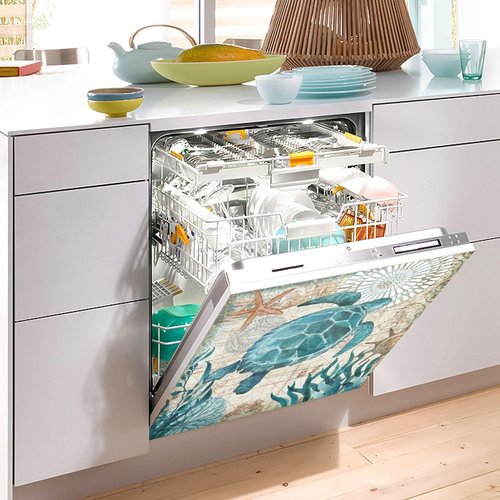 Sea Turtle Dishwasher Magnet Cover Decoration,Summer Theme Dishwasher Magnetic Cover 23” x 26”,Turtle Refrigerator Magnet Sticker