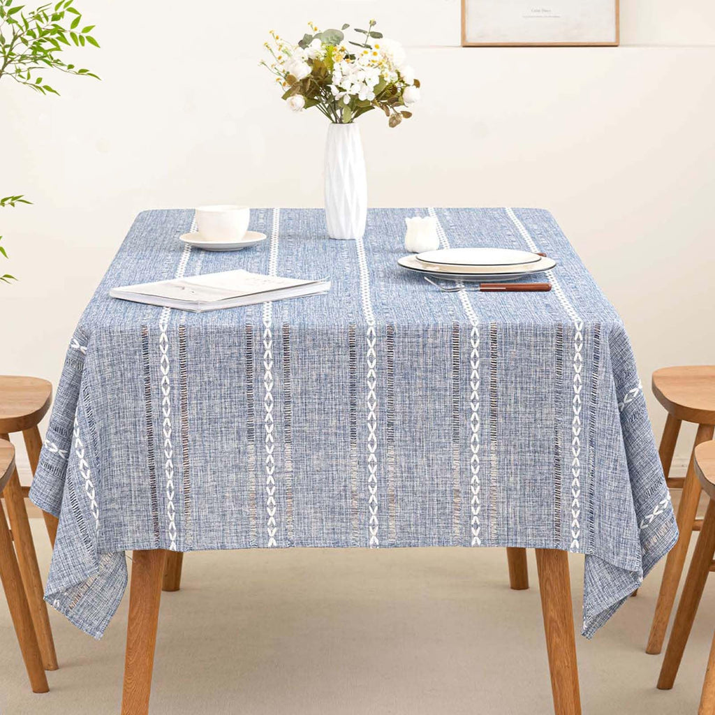 SIELUNO Rectangle Table Cloth Rustic Farmhouse Tablecloth Heavy Duty Cotton Linen Waterproof Wrinkle Free Table Cloths for Kitchen and Dining Room-Hollow Blue-Rectangle, 54"x86", 6-8 Seats