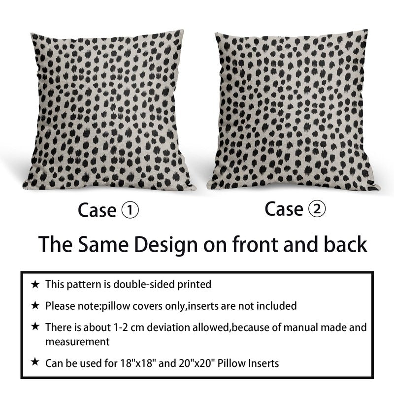 Black Cream Polka Dot Pillow Covers 24x24 Set of 2 Outdoor Modern Art Throw Pillows Boho Design Brush Strokes Decorative Pillowcase Square Cushion Cover Linen Pillow Case for Home Sofa Couch Bed