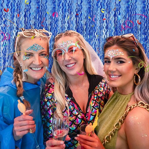 Blue Backdrop Tinsel Foil Fringe Curtains - Sparkling Metallic Party Decorations | Ocean Theme Birthday Decor
