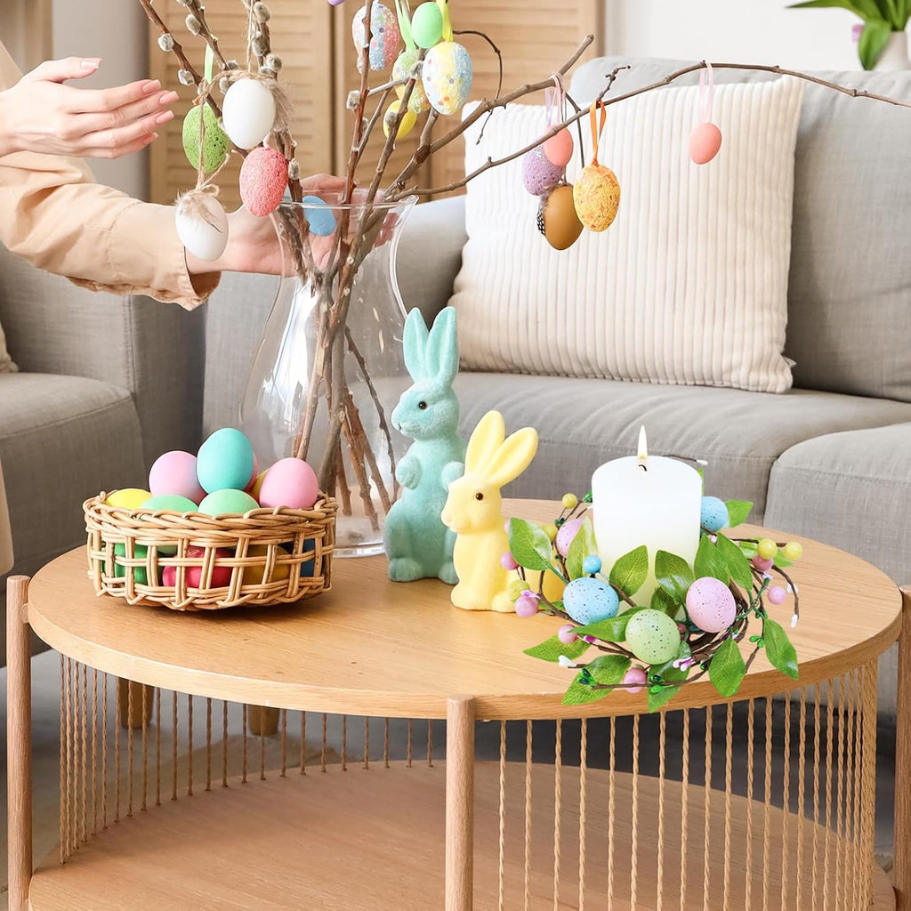 Winlyn Easter Egg Candle Rings - 4 Pcs Spring Wreaths with Pastel Eggs & Berries | 11" Holiday Decor