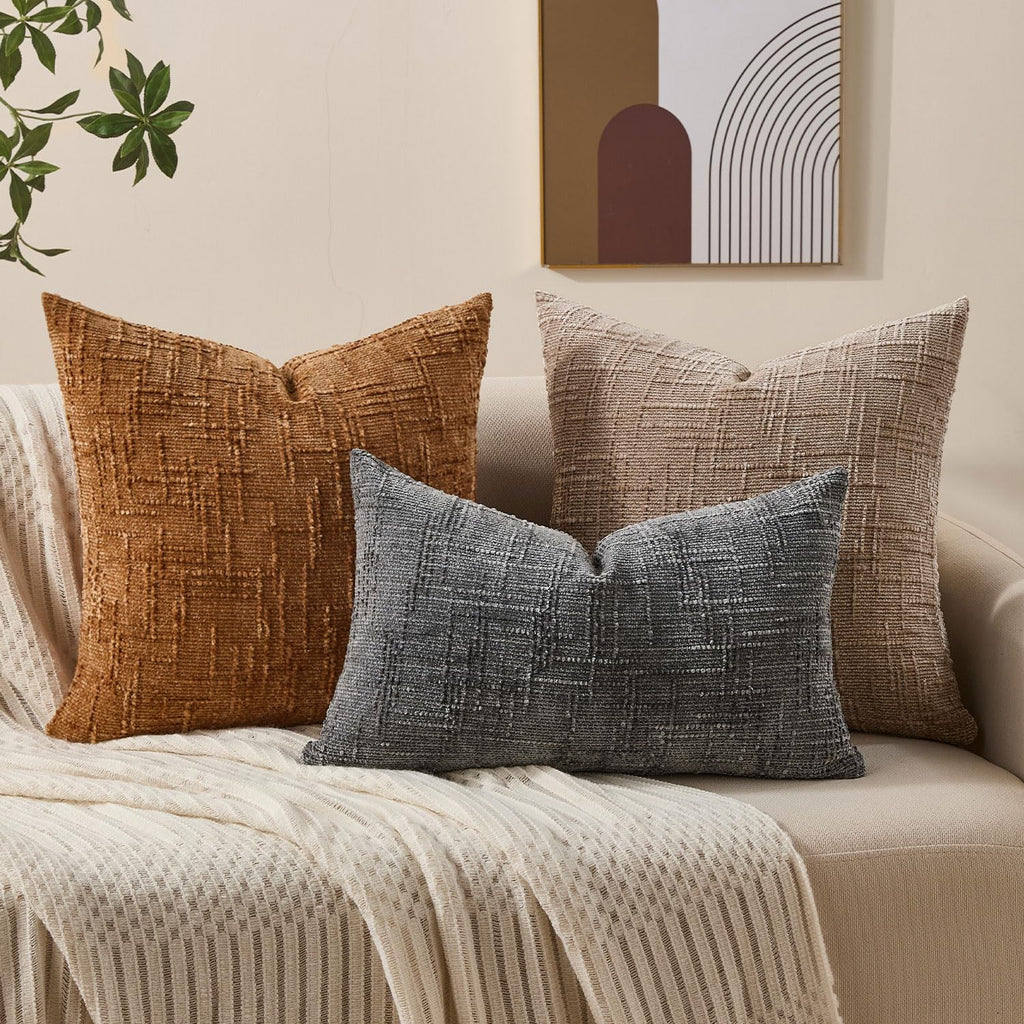 Allorry Fall Decorative Couch Throw Pillow Covers 18x18 Set of 2 Rust Soft Chenille Pillow Covers Neutral Textured Boho Cushion Covers for Modern Farmhouse Sofa Bedroom Living Room Decor SY008-B18