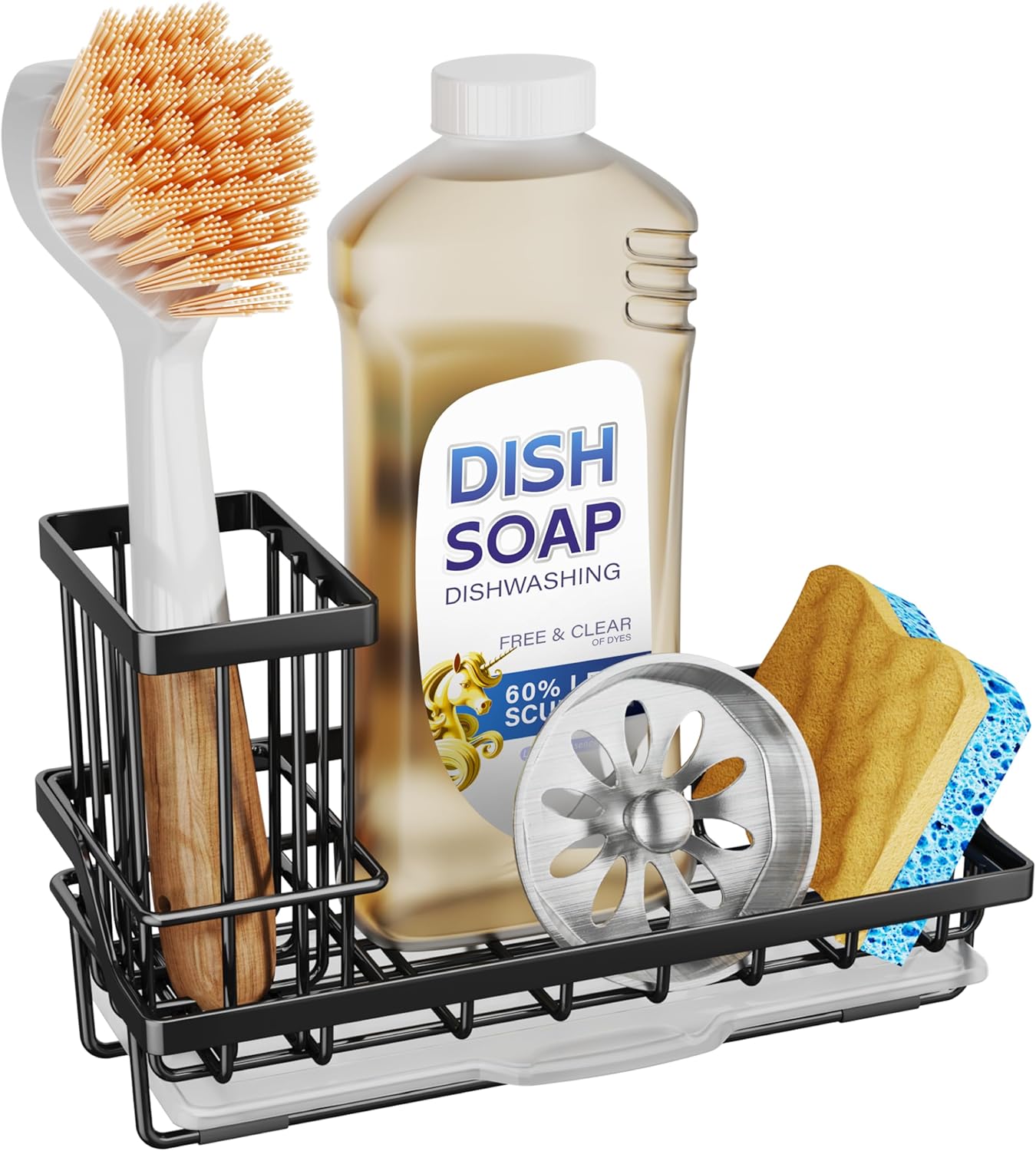 SWTYMIKI Sink Caddy Sponge Holder - Stainless Steel Kitchen Organizer for Dish Soap & Sponges, Black