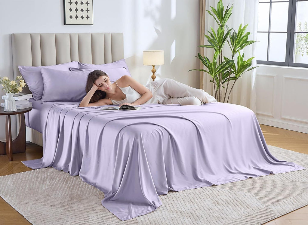 Pure Bamboo California King Sheets - 100% Organic Viscose Bed Sheet Set, Soft & Cooling, Lavender