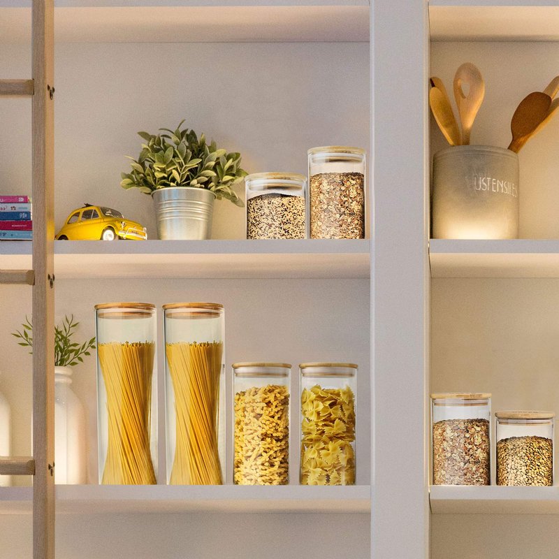 Urban Green Glass Jars with Airtight Lids, Airtight Glass Canisters set, Large Food Storage Containers with Wood Lids, 2 Pack of 100oz， Dry Food Pantry Jars, Flour Containers