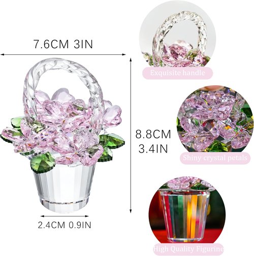 H&D Hyaline & Dora Crystal Pink Flower Basket Figurine - Elegant Glass Collectible for Home Decor | Perfect Gift for Weddings & Christmas