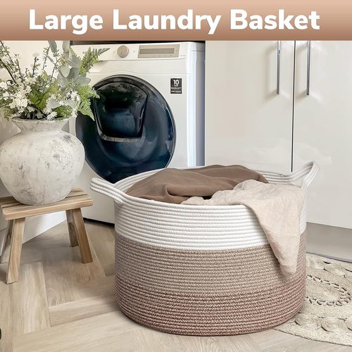 Goodpick Large Woven Rope Laundry Basket - Stylish Storage for Blankets & Toys | 21.7'' x 13.8'', Light Brown