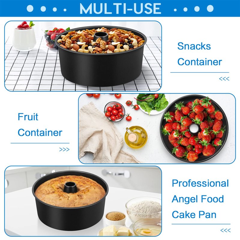 TeamFar 10 Inch Angel Food Cake Pan, Non-Stick Coating Stainless Steel Core Pound Cake Pan with Tube, Healthy & Heavy-Duty, One-piece & Hollow Design, Release Easily & Easy Clean, Set of 2