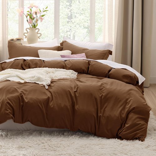 Bedsure Brown Duvet Cover Set - Extra Soft Cotton-Like Polyester, Full Size 3 Pieces, 80x90 Inches with Zipper Closure & 2 Pillow Shams
