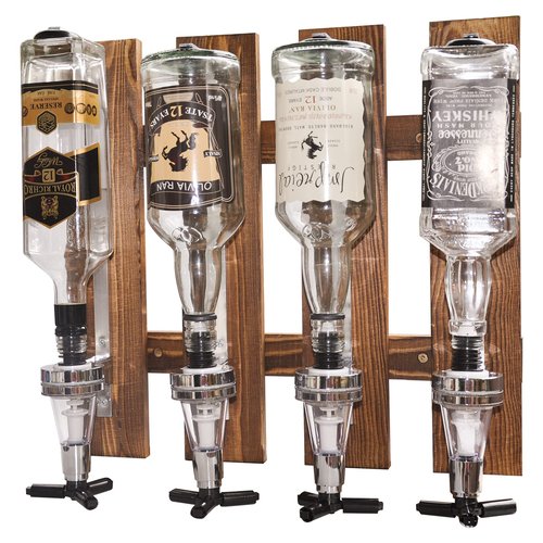 Gesonlinka 4-Bottle Wall Mounted Liquor Dispenser, Wooden Wall Shelf for Home Bar, Glass Drink Dispenser for Parties