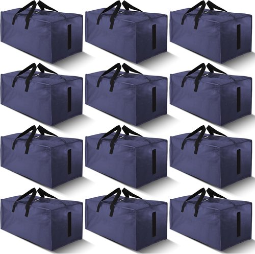 HOMESURE Large Water-Resistant Moving Bags - 12 Pack Heavy Duty Storage Totes with Zippers & Handles | Space-Saving Solution (Blue)