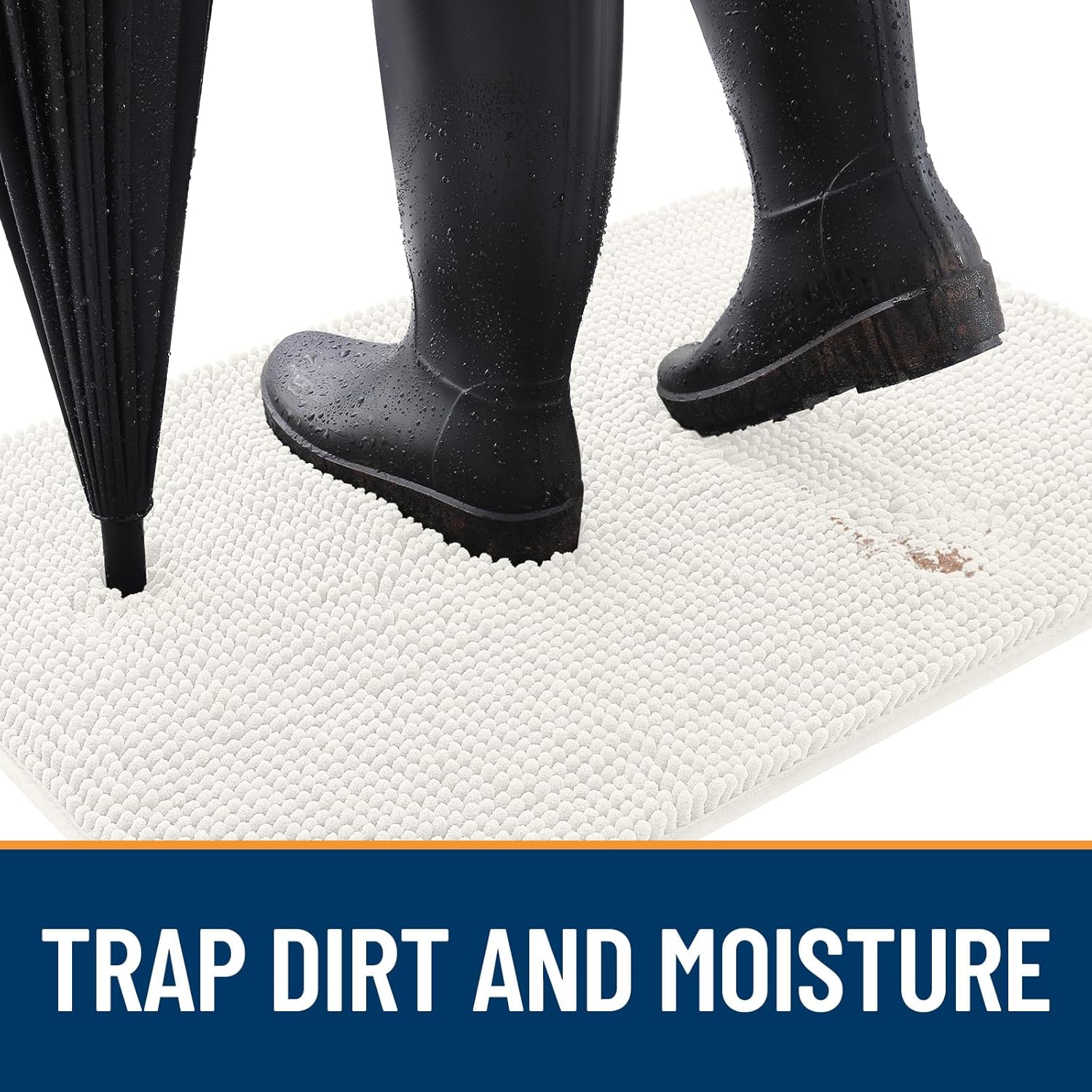 OLANLY Dog Door Mat - Absorbent Non-Slip Mud Mat for Dogs | Quick Dry Chenille, 59x20, Ivory