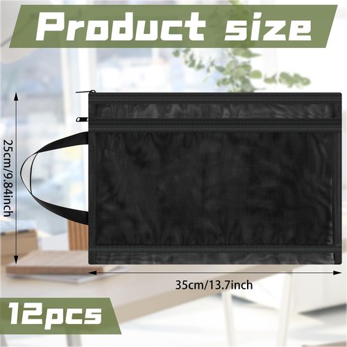Kolldenn 12 Pcs Mesh Zipper Pouch Bags Zipper Pouch with Handle Portable Double Layer Nylon Pouch A4 Toy Document Organizer Clearly Visible Nylon Bag for Toy Office Travel Organization
