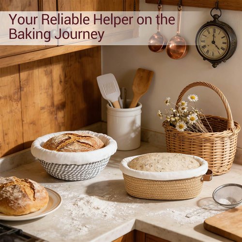 Banneton Sourdough Proofing Basket Set - Oval & Round with Liners | Cotton Rope Baking Supplies