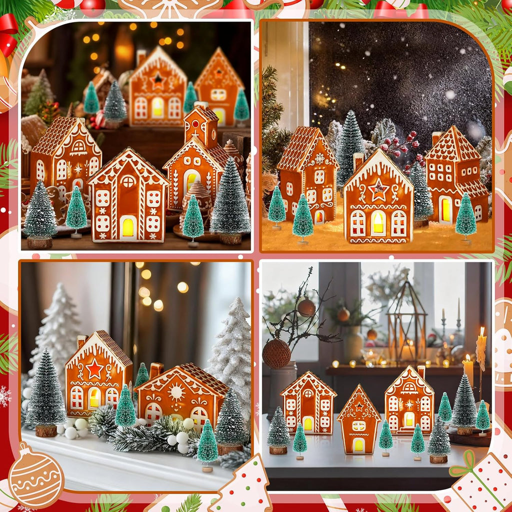 WILLBOND LED Gingerbread Christmas Village Set - 29 PCS Lighted Ceramic Houses & Trees with Remote Control