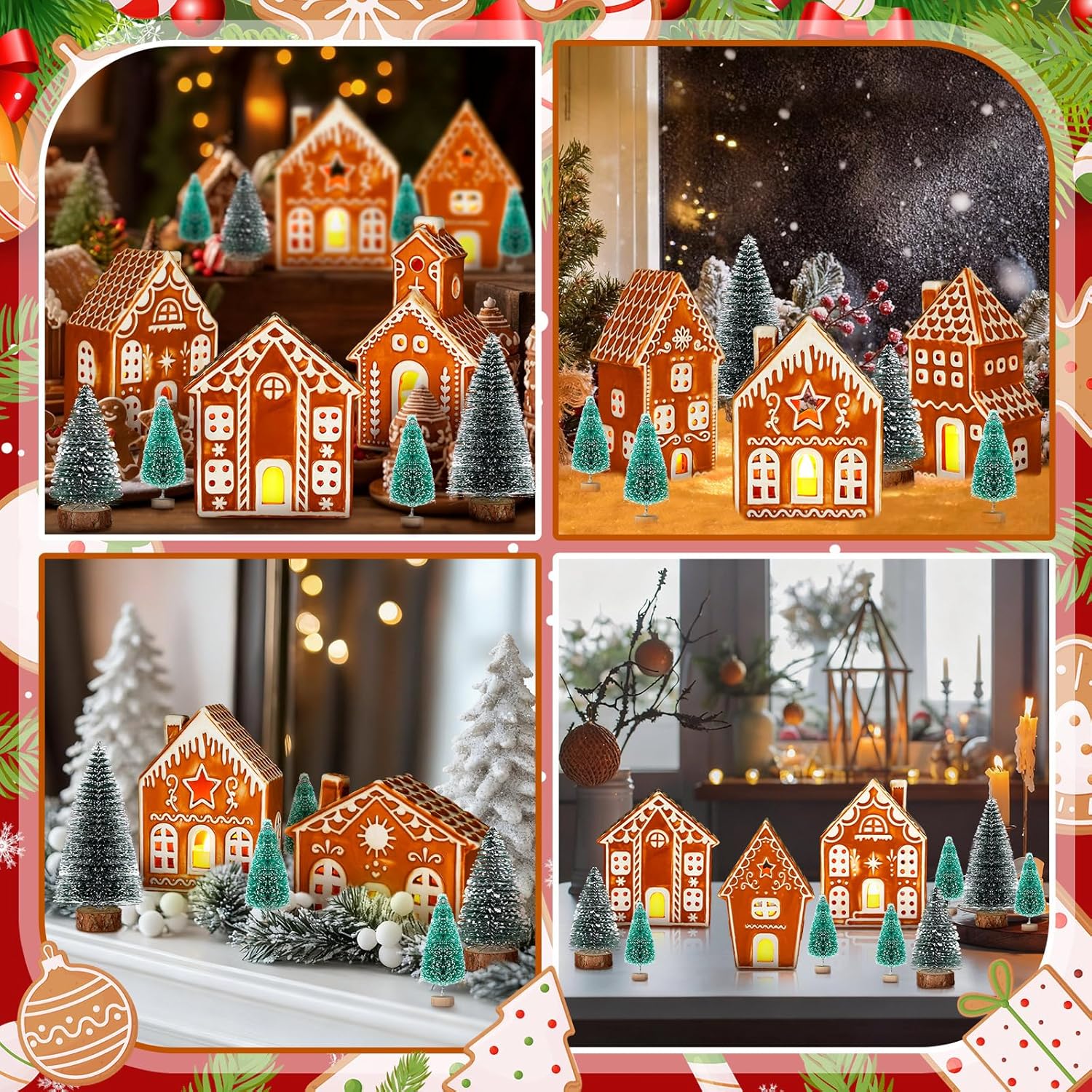 WILLBOND LED Gingerbread Christmas Village Set - 29 PCS Lighted Ceramic Houses & Trees with Remote Control