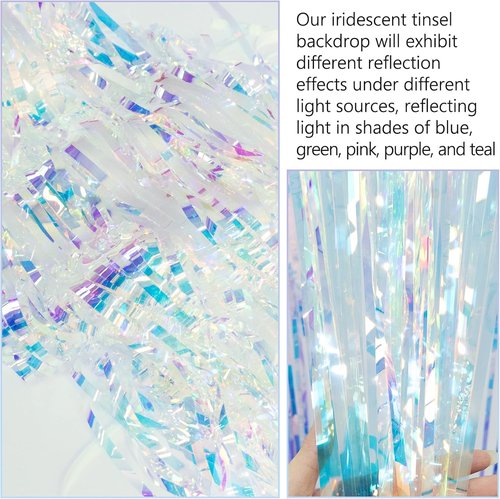 Iridescent Party Decorations - Thick Holographic Tinsel Foil Streamers | 2 Pack 3.3x6.6 FT for Birthday & Themed Events