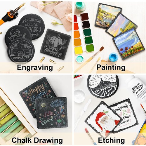 60 PCS Slate Stone Coasters Bulk, MAPRIAL 4 Inch Black Handmade Drink Coasters, 30 PCS Square, 30 PCS Hexagon, Ideal for Laser Engraving, Engravable Blanks Material for Engraver, Home Decor, Gifts