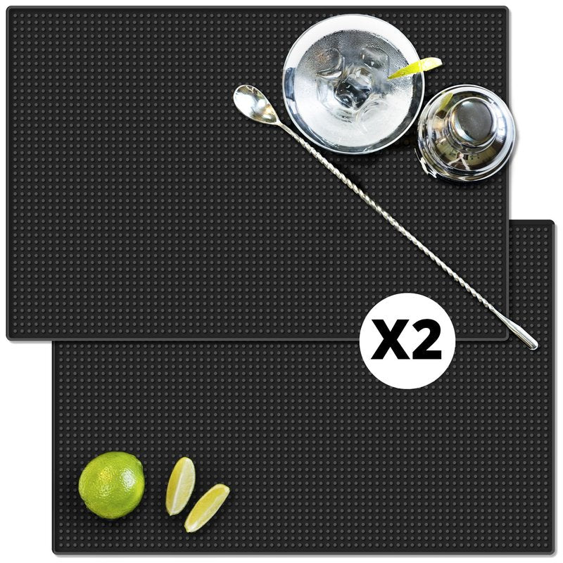 Bar Mats for Countertop Heavy Duty 2 Pack – 18"x12" Non-Slip Rubber Bartender & Spill Mat for Home Bar, Bartending & Coffee Stations