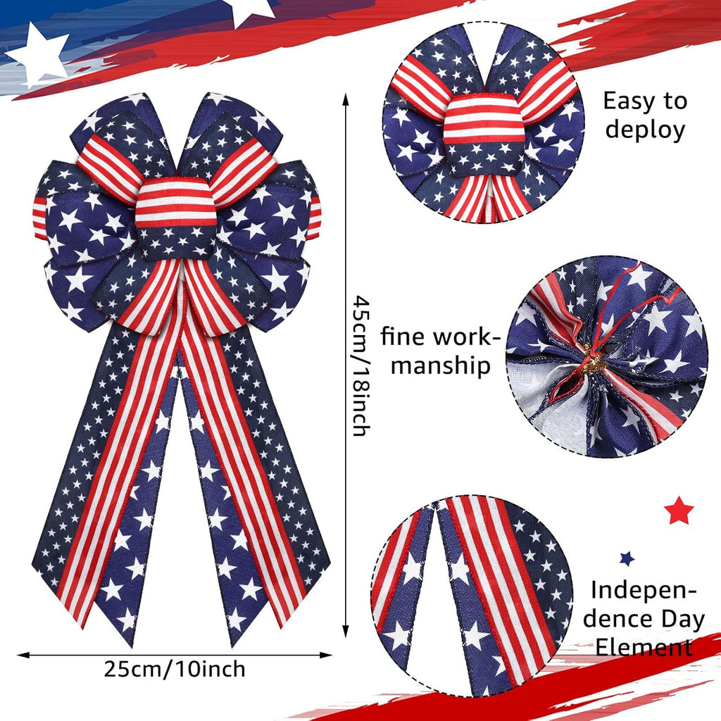 Riceshoot Patriotic Bows - 4th of July USA Red, White & Blue Star Burlap Tree Topper | 2 Pcs for Indoor/Outdoor Decor