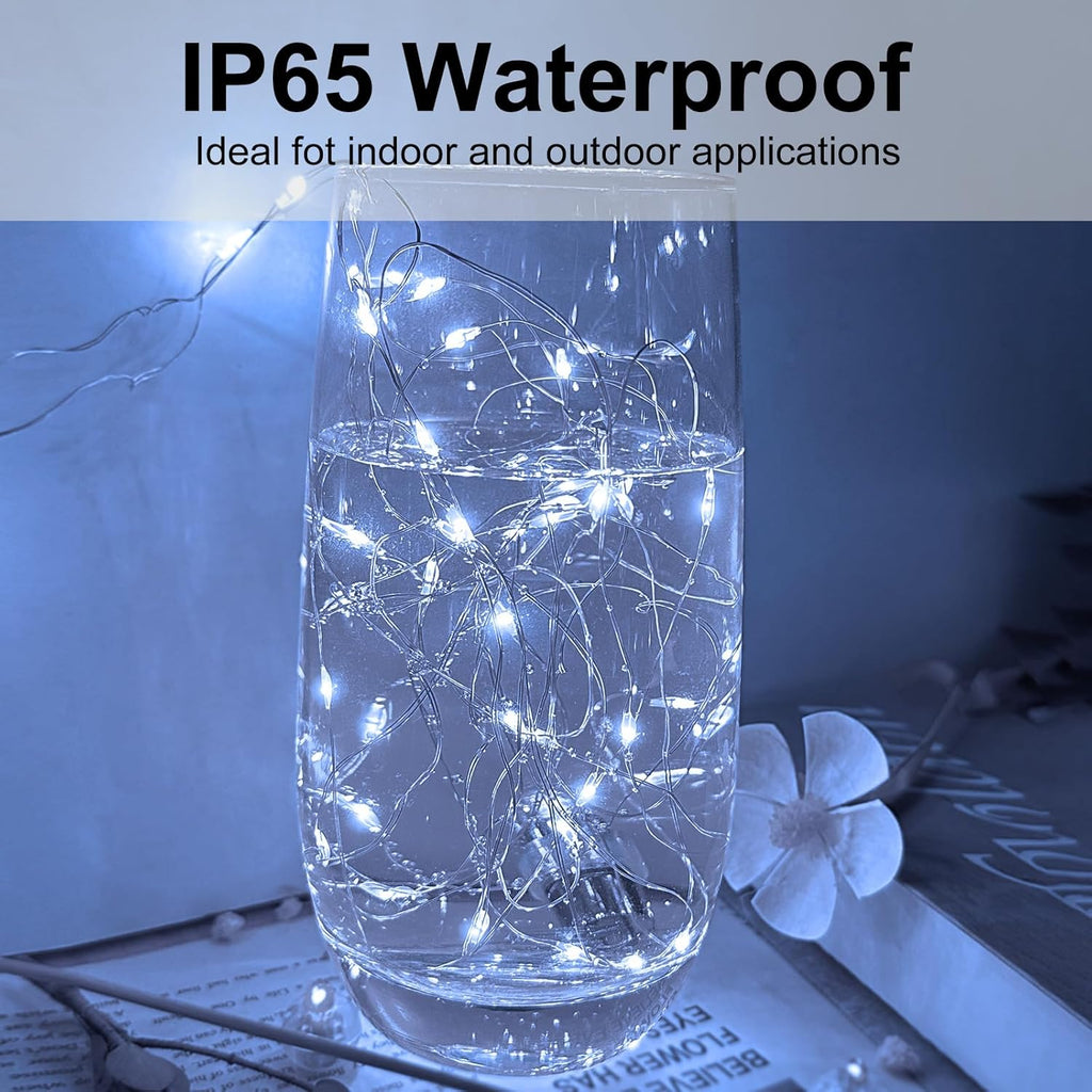 Skiennix 12 Pack LED Fairy Lights - Battery Operated Silver Wire, 7FT 20LED Waterproof Twinkle Lights for DIY Decor
