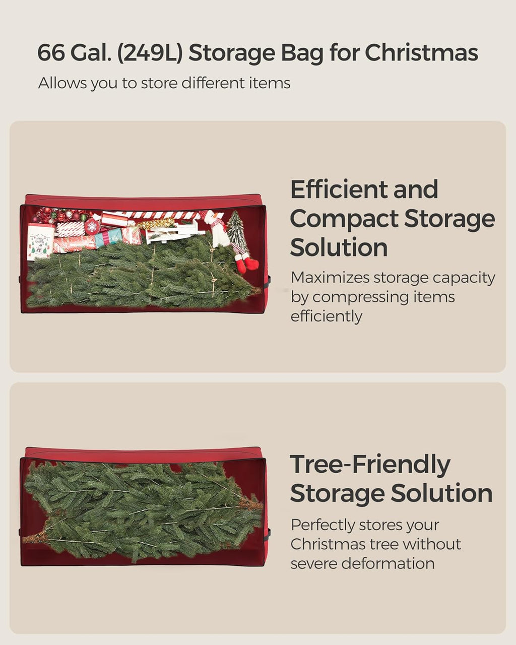SONGMICS Christmas Tree Storage Bag - Rolling Design with 1.6-Inch Wheels, Adjustable Handles, 7.5 ft, Cherry Red