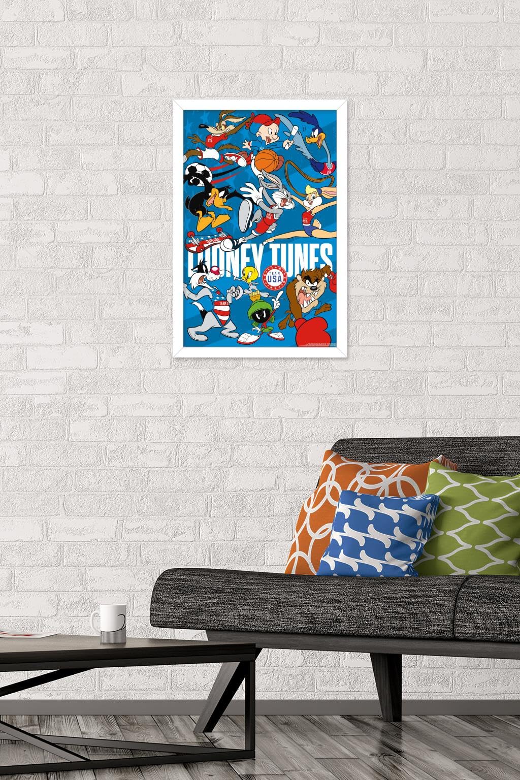 Trends International Looney Tunes x Team USA - Group Wall Poster, 22.4L x 14.7W, White Framed Version