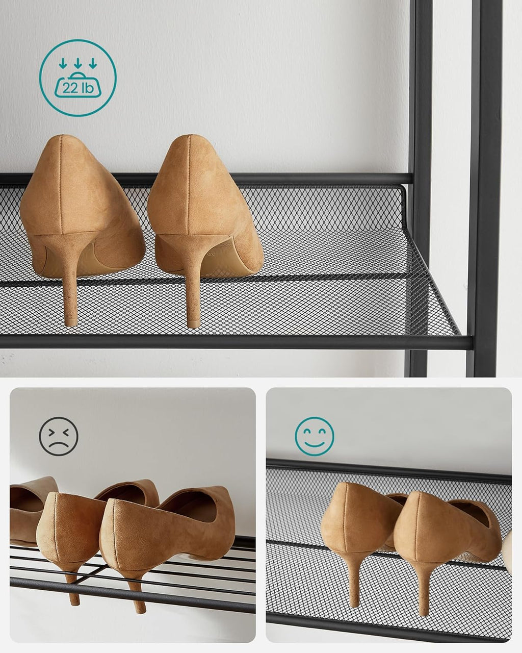 SONGMICS 8-Tier Shoe Rack - Metal Organizer for Garage | Set of 2 Stackable Shelves, Holds 32-40 Pairs, Ink Black