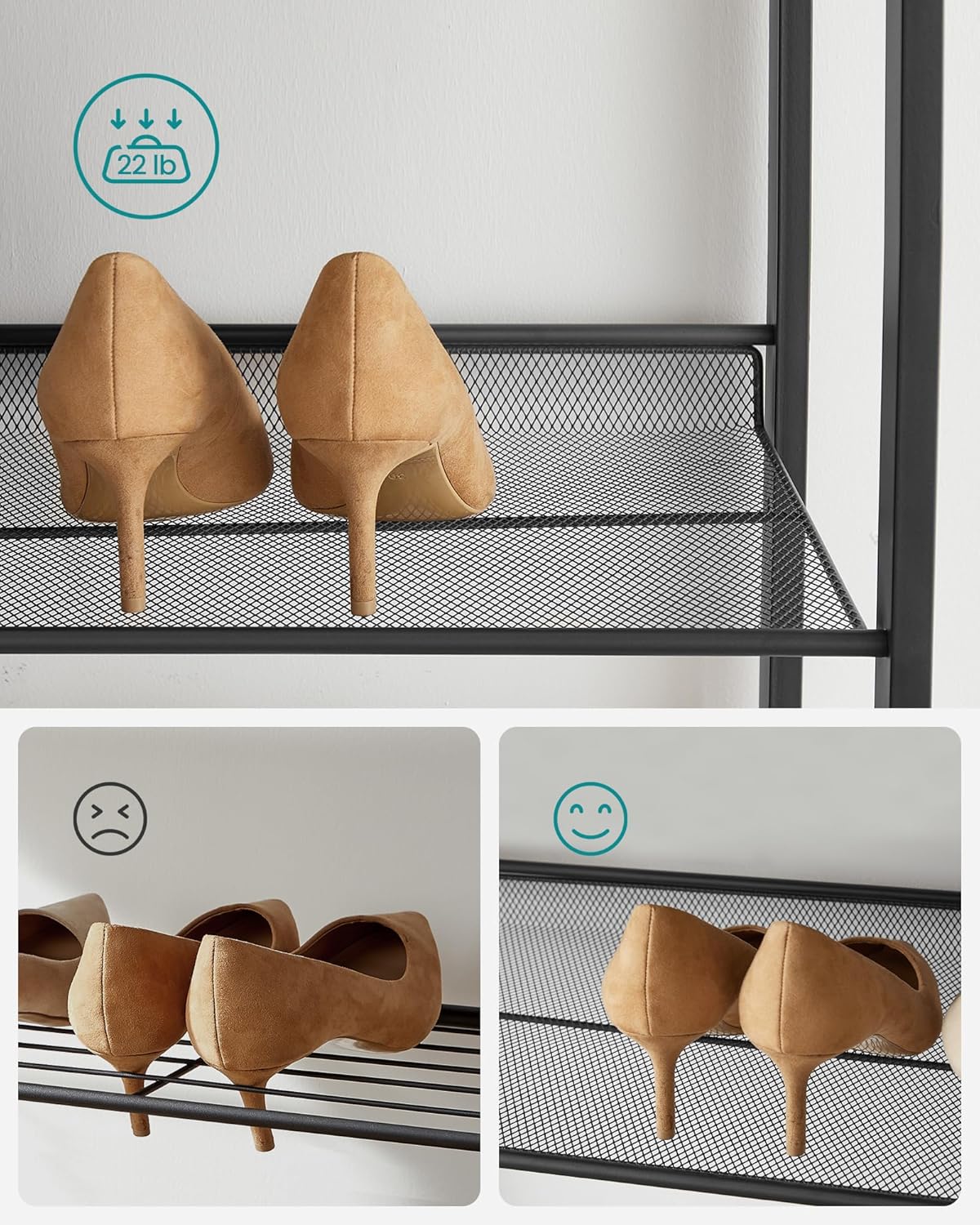 SONGMICS 8-Tier Shoe Rack - Metal Organizer for Garage | Set of 2 Stackable Shelves, Holds 32-40 Pairs, Ink Black