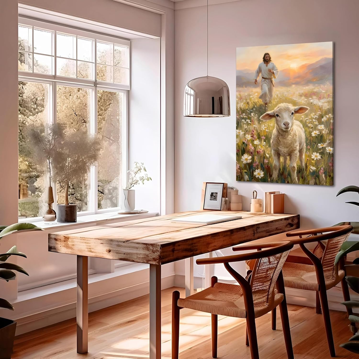 SIXWOOD Canvas Wall Art - Good Shepherd Jesus Seeking Lost Sheep | Framed 12x16 in Christian Decor