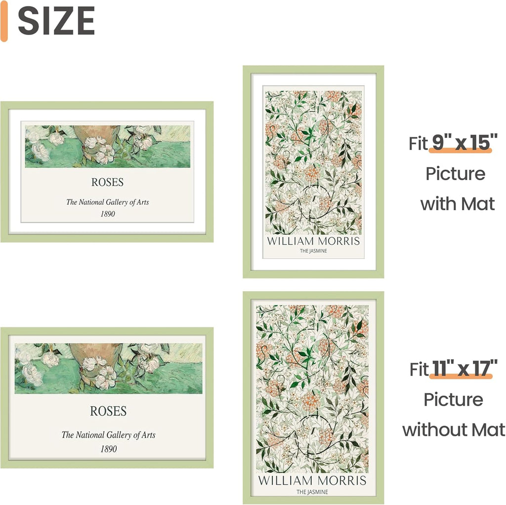 Upsimples 11x17 Picture Frame - Versatile Wall Hanging for 9x15 or 11x17 Photos | Green, 1 Pack