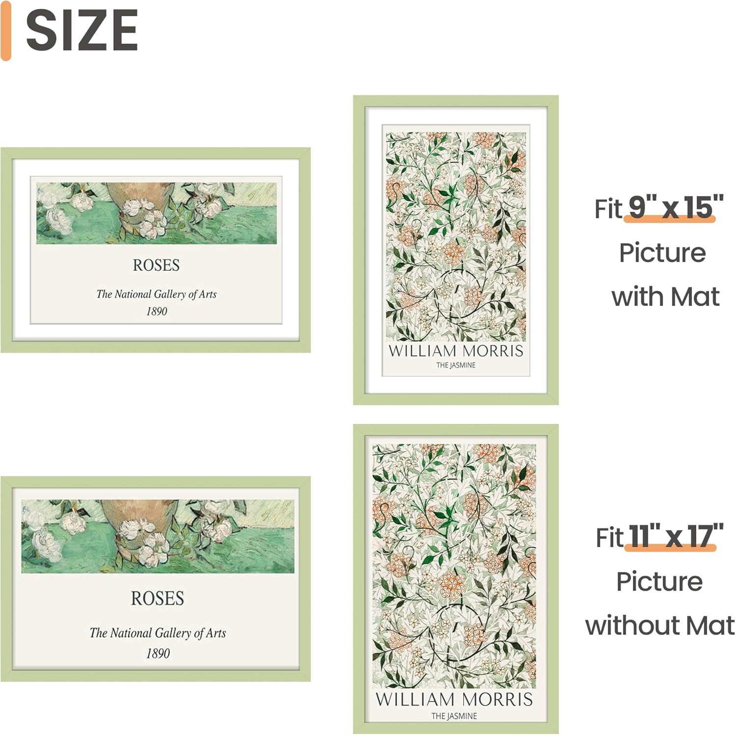 Upsimples 11x17 Picture Frame - Versatile Wall Hanging for 9x15 or 11x17 Photos | Green, 1 Pack