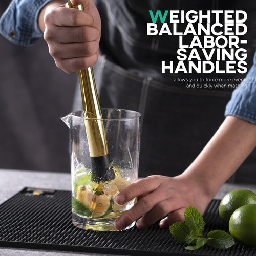 Homestia Gold Muddler for Cocktails - 10 Inch Professional Stainless Steel Muddler - Durable Cocktail Muddler Drink Smasher & Mojito Muddler - Wine Accessories Ideal Valentines Day Gifts for Him