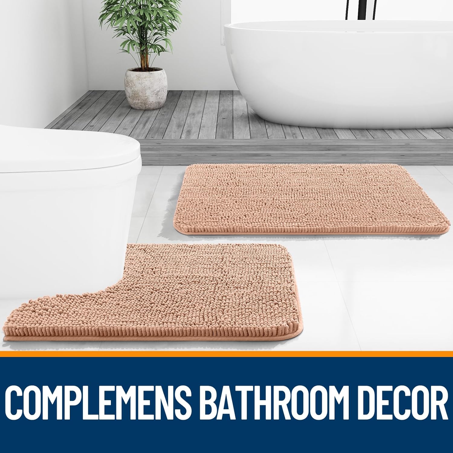 OLANLY Bathroom Runner Rugs - Extra Soft Chenille Bath Mats | Quick-Dry, Machine Washable, 47x17, Peach