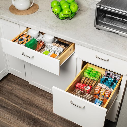 AIYULONG 6 Pack Kitchen Organizers and Storage,Clear Plastic Organizer Bins for Pantry,Fridge,Drawer Organization and Storage, 4 compartment Snack Containers for Spice Packets,Tea bag