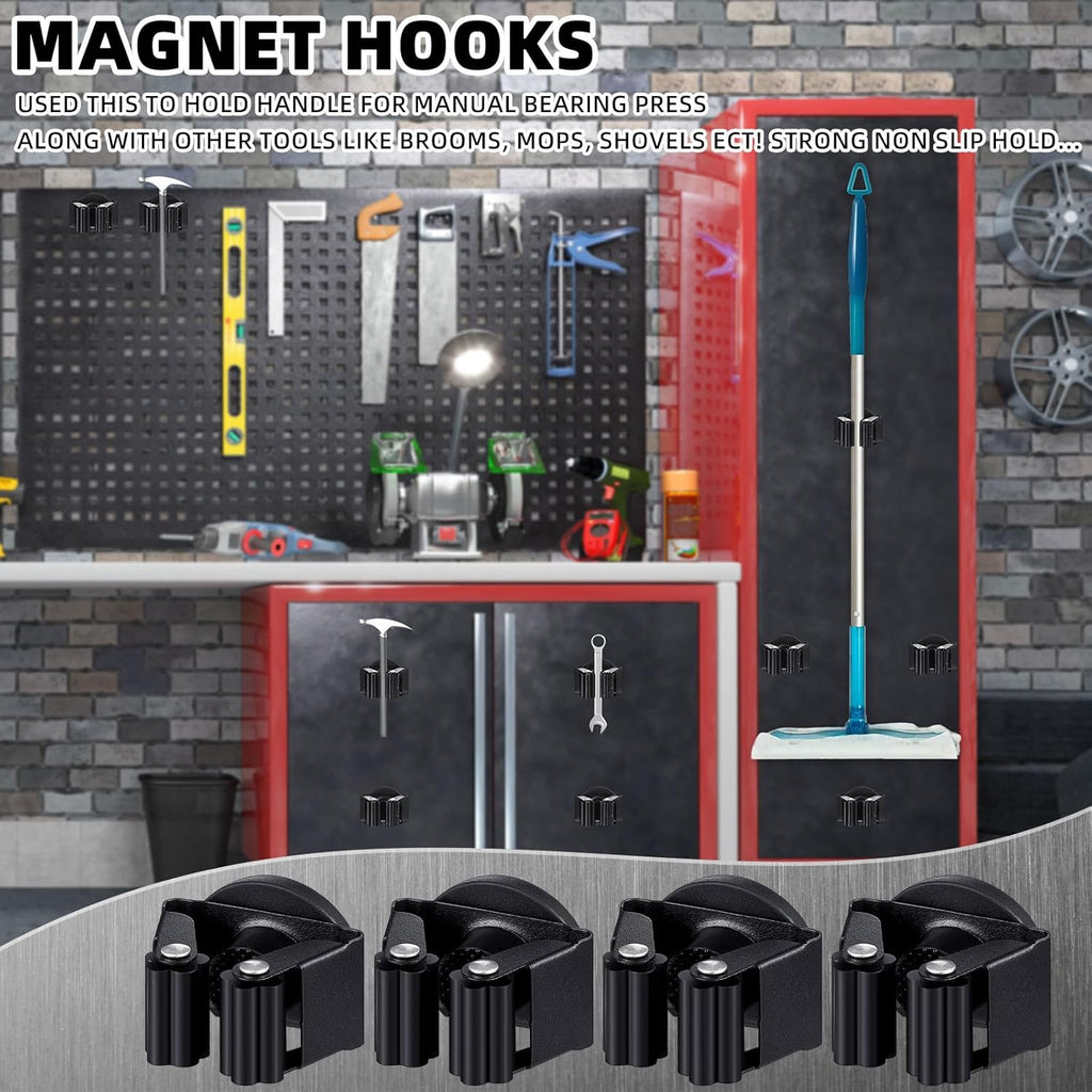 Vercraft Magnetic Mop Broom Holder - Movable Anti-Slip Wall Mount for Cleaning Tools | Black, 2 Pcs