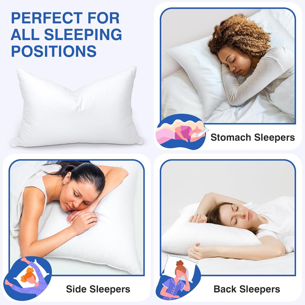 Skiennix Feather Pillows Set of 2 | Queen Size Goose Down Hotel Bed Pillows - Soft 600 Thread Count Cotton Cover, Fluffy Support for All Sleepers