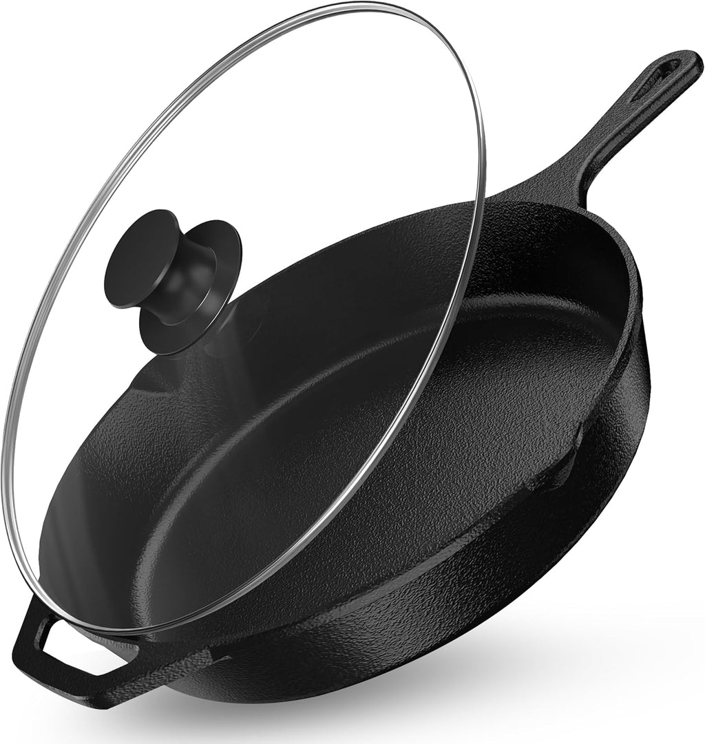 Utopia Kitchen 12-Inch Premium Cast Iron Frying Pan - Pre-Seasoned Skillet with Lid for Indoor & Outdoor Cooking